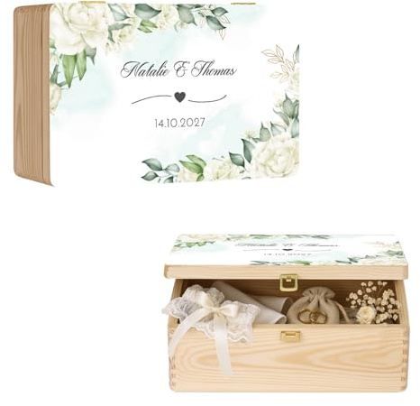Maverton Erinnerungsbox mit Farbdruck - Aufbewahrungsbox mit Deckel - personalisierte Geschenke für Paar zur Hochzeit - Hochzeitsgeschenke - aus Kiefernholz | Aufbewahrungsboxen aus natürlichem Kiefernholz, Geschenke zum Hochzeitstag, für Paare, Briefe, Fotos oder Andenken
