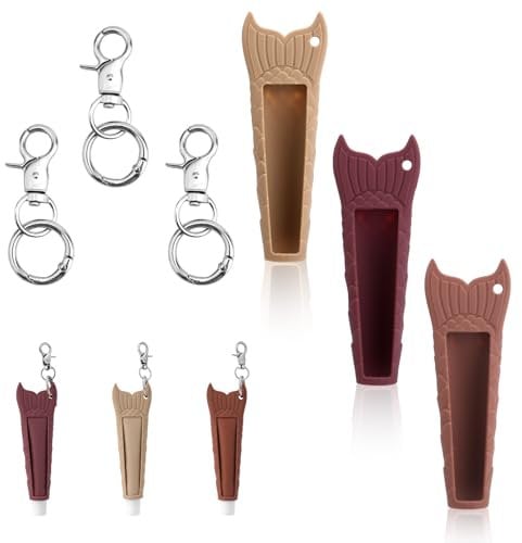 Mikovivi 3 Pcs Lip Balm Holder Keychain, Portable Silicone Lip Balm Protective Case with Keychain Compatible with Summer Fridays (Vanilla, Brown Sugar, Vanilla Beige)