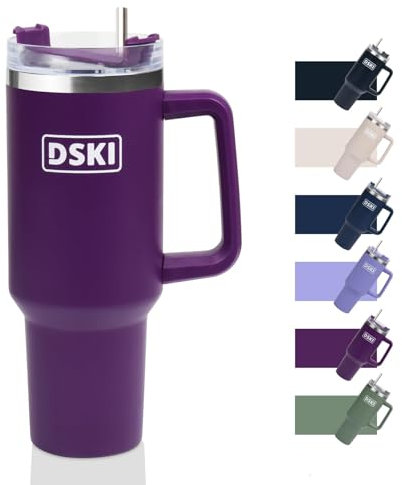 40oz Stainless Steel Vacuum Insulated Tumbler Car Water Bottle with Straw and Lid & Handle, SUS304 Travel Coffee Mug for Hot/Cold Coffee, Tea Water Bottle Cup Gifts for Women Men (Purple)