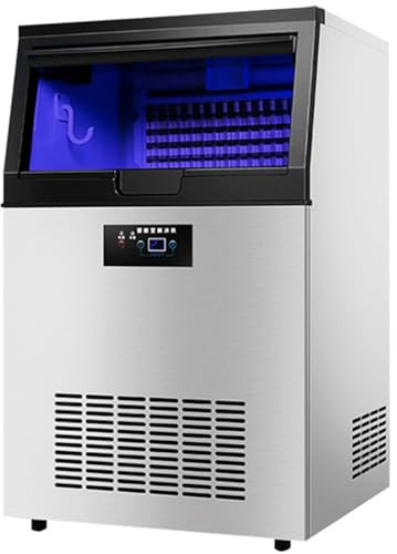 Máquina Industrial de Cubitos de Hielo,Potencia 235W,80kg/24h,Soporta 15kg,Antibacterial con luz Azul,Conexión a Agua Corriente,Pala y Pubos,Acero Inoxidable Máquina de Hacer Hielo Para Bar