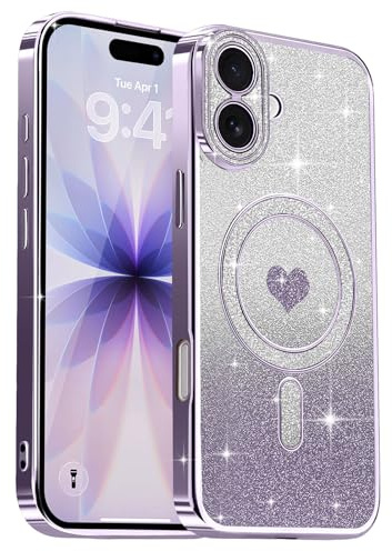 Lafunda Kompatibel mit iPhone 17 Hülle Kompatibel mit MagSafe Mädchen Plating Magnetic Handyhülle Pailletten Kameraschutz Case Stoßfest Schutzhülle für iPhone 17 Lila