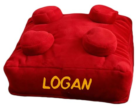 Echo Three Building Brick Personalised Cushion Square Red | Custom Play Pillow Kids Room Home Decor Filled | Named Decorative Retro Fun Novelty Cushion Toy Large