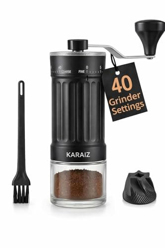 KARAIZ Manual Coffee Grinder, with High Precision Ceramic Contemporary Conical Burr, External Adjustable 40-Grade Adjustable Settings, for Aeropress, Espresso, Pour Over, French Press, Moka pots.
