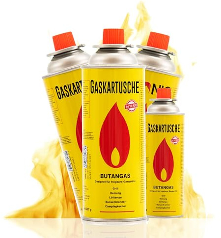 TruWare Just Camp Gaskartuschen 227g Typ MSF-1A – Universal Ventilkartusche mit Bajonettverschluss für Campingkocher, Gaskocher & Outdoor-Heizgeräte (4 Kartuschen)