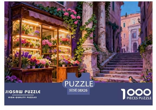 Rome Ancient Alley Flower Shop Wooden Jigsaw Puzzle Waterproof 1000 Piece Puzzles for Adults Fun Challenging Games