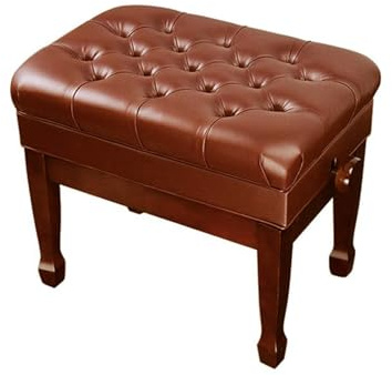 SnamicE Klavierbank, Verstellbarer Klavierhocker aus Holz mit ledergepolstertem Sitz und Notenfach, Braun, Einheitsgröße,Brown-One Size