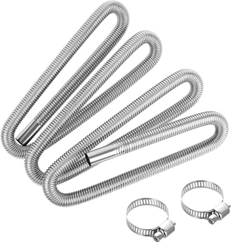 1 Tuyau Échappement Inox 300cm pour Chauffage Diesel + 2 Colliers | Tuyau résistant à la chaleur. Adapté au chauffage diesel automobile et fixation sécurisée.