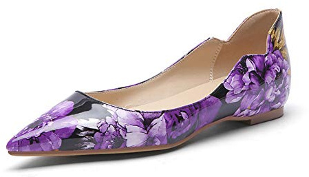 Ballerine A Punta da Donna Ballerine Piatte Stampate in Pelle Verniciata Scarpe da Festa,Viola,37 EU