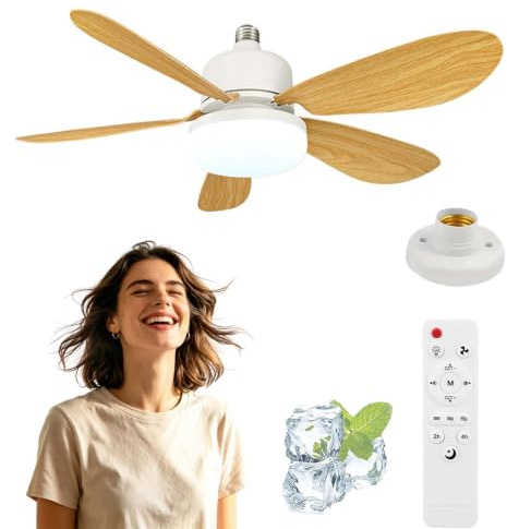 Sfbnjr Bombilla Ventilador Techo con Luz Casquillo E27 (Amarillo)