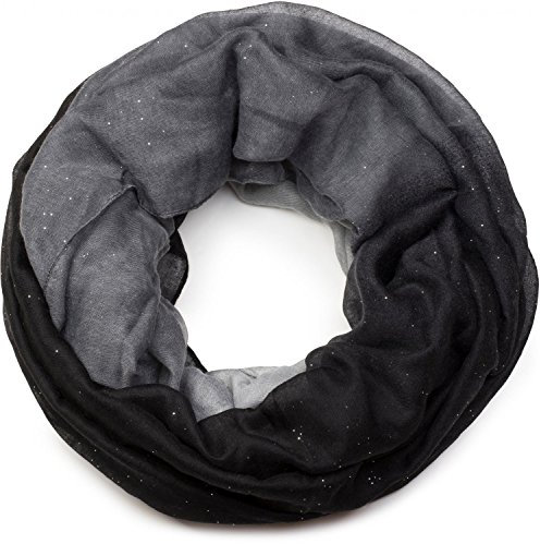 styleBREAKER Damen Loop Schlauchschal mit mehrfarbigem Farbverlauf und Glitzer, Glitzerschal, Pailletten, Schal, Tuch 01017033, Farbe:Schwarz-Grau