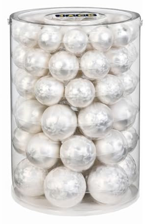 JACK by Inge Glas 60x Glas Christbaumkugeln 4 5 6 7 cm Eislack Weiß/Offwhite + Haken