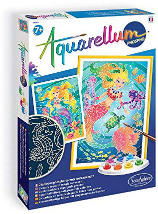 SentoSphère - AQUARELLUM PHOSPHO - SIRENES - Kit peinture - Peinture Aquarellable Magique - A partir de 7 ans - fabriqué en France, Bleu