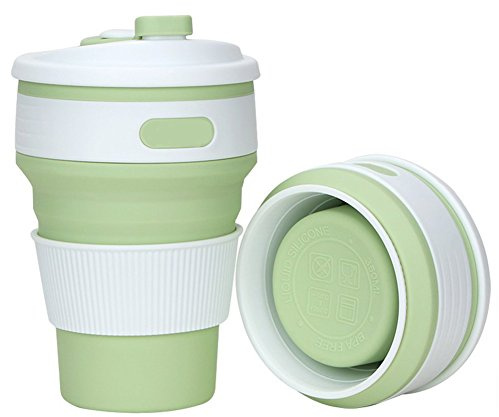 Angzhili Portable Coffee Cup Silicone with Lids Folding for Outdoor(Green)