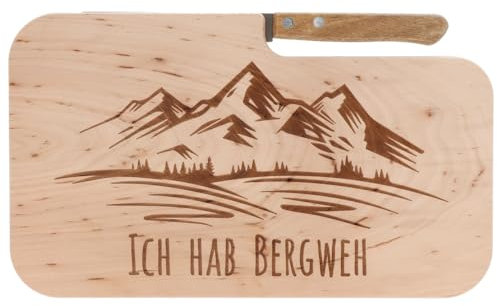 Spruchreif | Holz- Brotzeitbrett mit Messer und Gravur „Ich hab Bergweh“ | Perfekte Geschenkidee für Wanderer & Outdoor-Fans