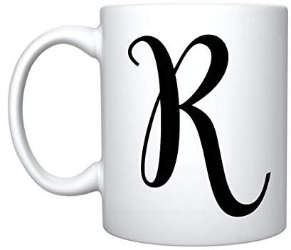 iTRONiK Italic Alphabet Mug Letter Mugs Initial Coffee Cup Birthday Fathers Day Mothers Day Gift (R)