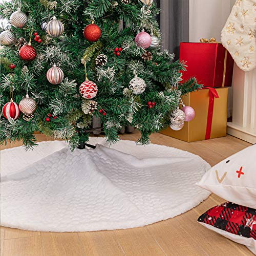Henrey Tech Weihnachtsbaum Rock Weiß Sanft Plüsch 90 CM Rund Weihnachtsbaumdecke Liebesmuster Weihnachtsbaum