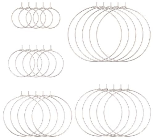 UNICRAFTALE 120 Stück, 6 Größen, 15,5/20/25/30/35/40 mm, Weinglas-Charms, Ringe 304, Ohrringe, aus Edelstahl, Brosche 0,7 mm, Brosche, Ohrringe, Herstellung