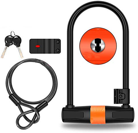 J41S Bike U Lock with Cable Heavy Duty Bicycle U-Lock,14mm Shackle and 10mm x1.2m Cable For Road Bike Mountain Bike Electric Bike Folding Bike, Great Bike Safety Tool