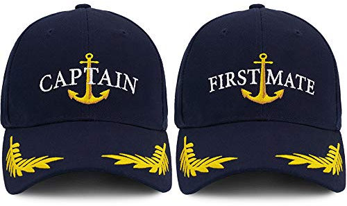 PopCrew Kapitänsmütze & First Mate | Passende Skipper Bootfahren Baseball Caps | Marine-Marine Matrosen Hüte, Marineblau, Einheitsgröße