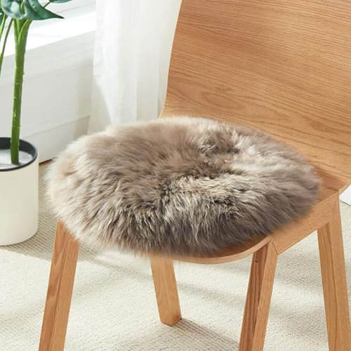HC&WT Rundes Natürliches Schaffell Sitzkissen, Niedliche Pelzige Reine Wolle Stuhlkissen Luxus Rutschfestes Schafsleder Autositzpolster Sitzauflage Fahrkomfort (C,Durchmesser 35 cm)