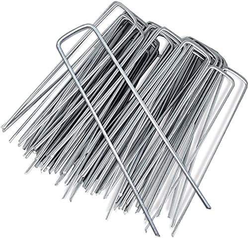 Grapas para Jardin,50 PCS Clavijas de Jardín en Forma de U Grapas de Acero para Sujetar el Césped Piquetas Camping para Malla Antihierbas Césped Artificial Red de Estera de Tierra 6 Pulgadas