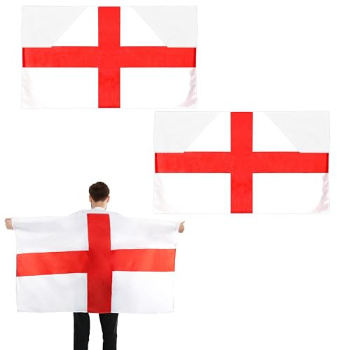 England Wearable Flag Cape - Pack of 2-5ft x 3ft St Georges Flag with Armholes - Football, Rugby Sporting Events, St George's Day Street Parties, Festivals and Celebrations