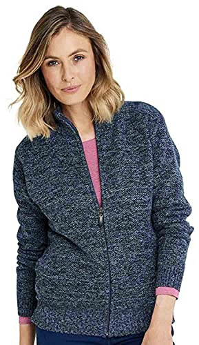 Amber Ladies Knitted Fleece Lined Zip Cardigan with Faux Fur Lining Blue