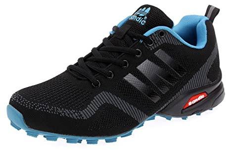 Dvina Hochwertige Sneaker Sportschuhe in Neon-Farbe - Perfekt für Lauf- und Trekking-Abenteuer sowie Freizeitaktivitäten - Bequeme Schnürschuhe mit Runners-Design Halt SD2053 Schwarz Grau Blau EU 45