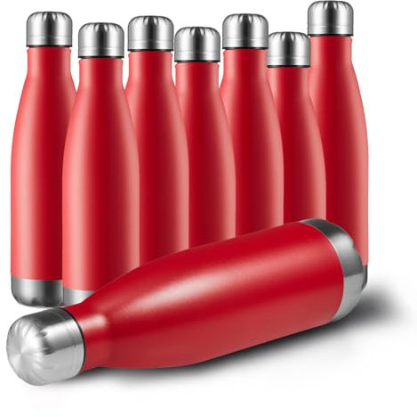 MEWAY 17oz Sport Water Bottle 8 Pack Vacuum Insulated Stainless Steel Sport Water Bottle Leak-Proof Double Wall Cola Shape Water Bottle,Keep Drinks Hot & Cold (Red,8 Pack)