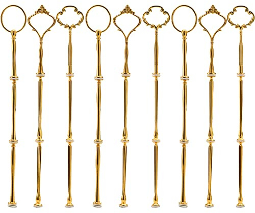 Tosnail 9 Sets 3 Tier Cupcake Stand Fittings, Cake Stand Hardware, Dessert Serving Trays Support Rod, Tiered Resin Plates, Crafts Making and Decoration - Gold