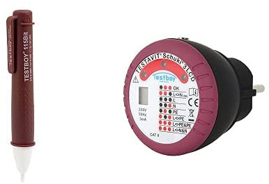 Testboy 115 Bit berührungsloser Spannungstester + Testavit Schuki 3 LCD Steckdosenprüfgerät (hochwertiger Volt Detektor mit LED-Anzeige, inkl. Schraubendreher Funktion), Rot