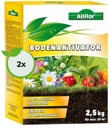Allflor Bodenaktivator 2 x 2,5 kg Faltschachtel mit 100% natürlichen Inhaltsstoffen I Auserlesenes NPK-Mischungsverhältnis I Erhöht die Bodenfruchtbarkeit I Für besonders beanspruchte Böden