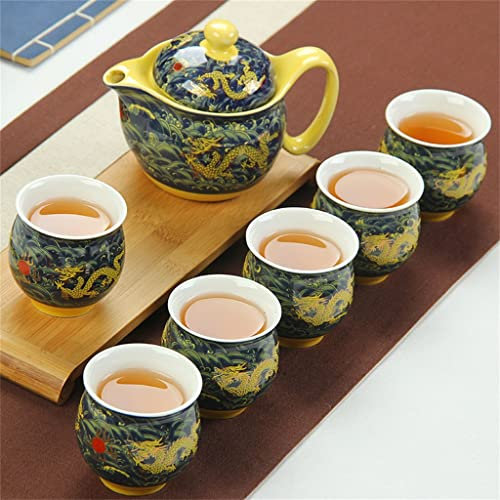 Keramik-Tee-Set, Porzellantasse, Topf, Drachen-Teekanne, Teetasse, Kungfu-Teeset, Puer-Teegeschirr (Color : As Showd, Size : One Size)