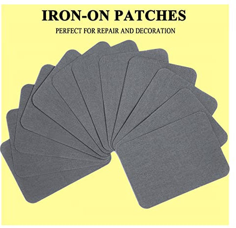 GYGYL 12Pcs 100% Cotton Iron-on Patches, Repair Patches for Clothing, Iron on for Inside Jeans and Clothing Repair (Dark Grey)