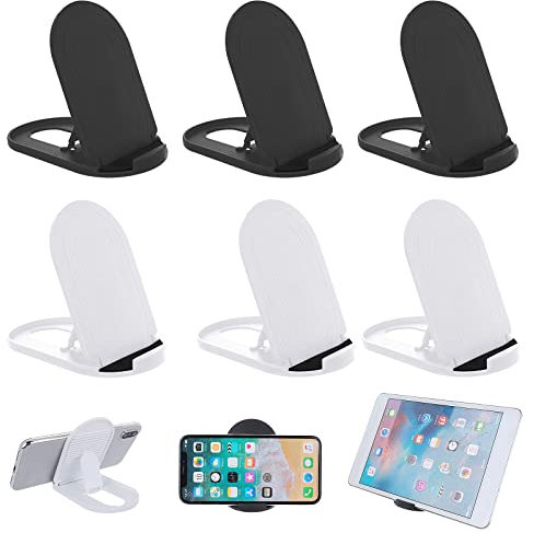 TIESOME 6Pcs Foldable Cell Phone Holder, Universal Oval Shaped Mobile Phone Holder Portable Adjustable Desktop Holder Compatible with Tablets Smartphones(3 black and 3 white)