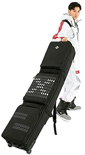 Doppel-/Einzel-Snowboardtasche mit Rollen, gepolsterte, wasserdichte Schnee-Skitasche für Flugreisen, passend für Stiefel, Jacke, Helm und Kleidung, F, 150 cm
