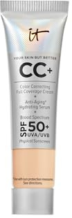 IT Cosmetics CC+ Cream Travel (Light Medium) - Natural Full Coverage Foundation With SPF 50+, Color Corrector & Anti-Aging Hydrating Serum, Hyaluronic Acid + Peptides, Up To 24H Wear - 0.4 fl oz