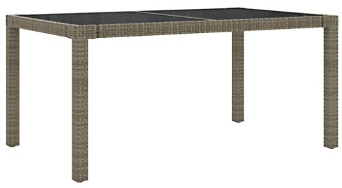 Makastle Poly Rattan Gartentisch 150x90x75 cm mit Gehärtetes Glas-Tischplatte, Wetterfest Garten Terrasse Esstisch Terrassentisch Balkontisch Rattantisch Gartenmöbel, Grau
