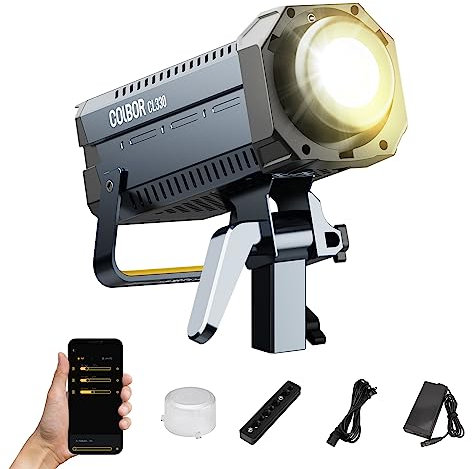 Lampe Vidéo, COLBOR CL330 Lite 330W Lampe de Studio 2700-6500K CRI96+ 65800Lux at 1m COB Video Light avec Contrôle APP Bowens Mount 10 Effets d'Éclairage【Sacs d'emballage et Réflecteur Non Inclus】