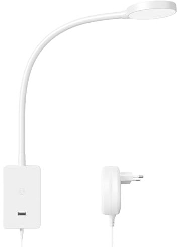 ENUOTEK Liseuse Murale, Applique Murale LED avec Interrupteur, Lampe de Chevet Tactile à Intensité Réglable, Lumière de Lecture de lit Avec Aort de Charge USB 2A, Lampe à col de Cygne, 4000K