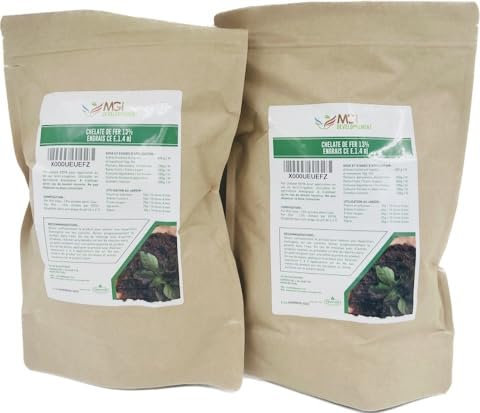 2 x 1 kg – Eisenchelat 13 % chlorfrei – Dünger – grünend – 100 % löslich – perfekt für die Gartenarbeit – kompatibel mit biologischer Landwirtschaft – verpackt in Frankreich in einem kleinen und