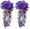 Sfit 2 Stück Künstlich Hängende Blumen, Veilchen Hängende Kunstblumen, Violette Blumen, Künstliche Hängepflanzen Hängend Girlande Seidenblumen Plastikblumen für Outdoor Garten Hochzeit Wand Dekoration