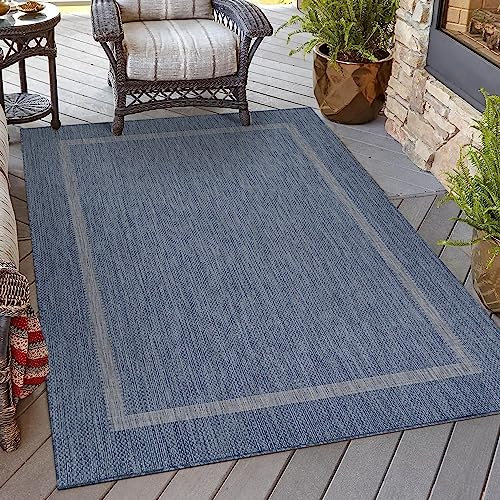 HomebyHome In & Outdoor Teppich Wetterfest Sisal Optik Blau 80x250 cm Läufer - Balkon Teppich Wasserfest, Waschbar, Flachgewebe - Ideal für Küchenläufer, Camping, Garten und Terrasse