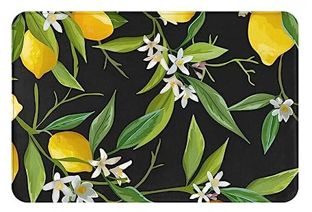 Fußmatte mit Zitrone und Blume, für den Innen- und Außenbereich, rutschfeste Fußmatte für den Eingangsbereich, 40,6 x 61 cm, Bodenmatte für Veranda, Teppich für Wäsche, Badezimmer, Schlafzimmer