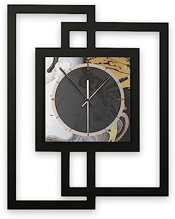 Kreative Feder Designer-Wanduhr in modernem Metallic-Look ohne Tickgeräusche (Gold & Black Ink, leises Funkuhrwerk)