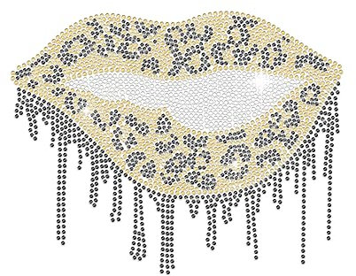 MAYJOYDIY Leopard Lip Rhinestone Iron on Transfer Lip Rhinestone Heat Transfer Leopard Print Tassel 20.8×16.7cm Crystal Rhinestone Bling Patch Clothing Repair Applique T-Shirt Jacket Decor