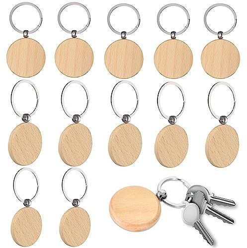 Schlüsselanhänger Holz, 12 Stücke DIY Rund Wooden Keychain Schlüsselring, Beschriftbar Schlüsselanhänger Rohlinge Holz, Für Malerei, Dekoration, Geschenke