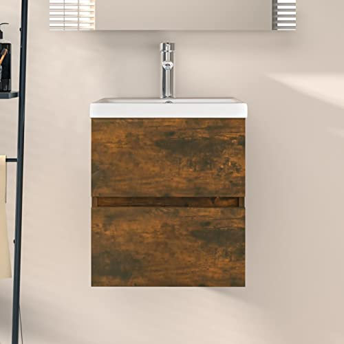 ZEYUAN Mueble de Lavabo, Mueble Baño Lavabo, Mueble Bajo Lavabo, Lavabo con Mueble, Armario Bajo Lavabo, contrachapado Roble Ahumado 41x38,5x45 cm