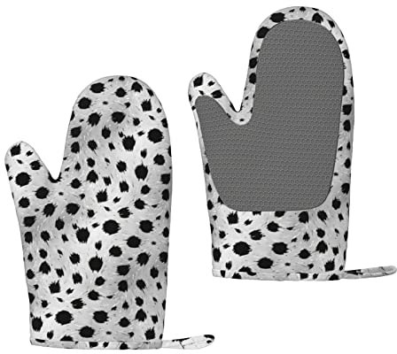 Dálmata Blanco y Negro, Guantes de Silicona para Horno, Guantes de Cocina Antideslizantes, Guantes para Hornear Resistentes al Calor, un par