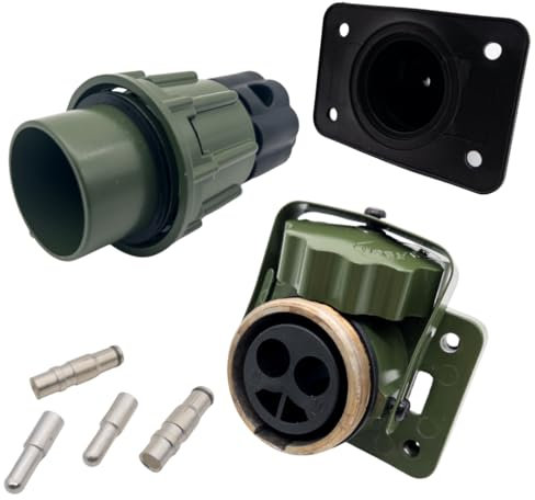 SERTPLAS - 2 polige NATO Steckdose inkl. Stecker mit 4 Kontaktstiften 50mm² und NATO Gummidichtung, passend Militärfahrzeuge, Feuerwehrfahrzeuge, Krankenwagen, Land & Baumaschinen, LKW, Anhänger